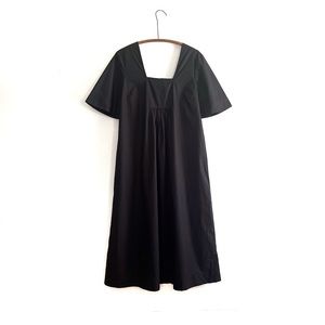 Ganni Organic Cotton Poplin Open-Neck Maxi Dress in Black